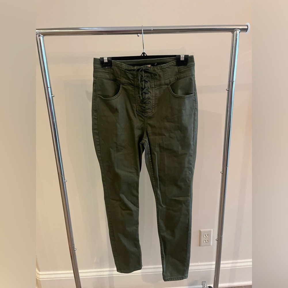 Army green lace front pants